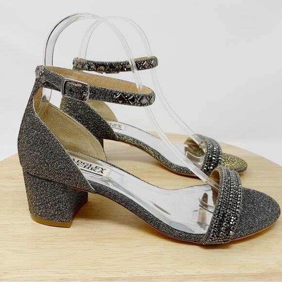 Badgley Mischka Metallic Embellished Block Heels Special Occasion Size 6.5 New - Picture 3 of 13